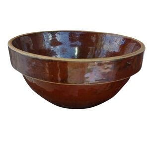 Rustic Vintage Large Stoneware Salt Glazed Bread Bowl Attributed to Red Wing